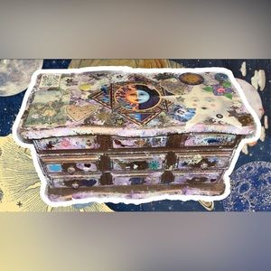 Vintage OOAK Handmade Decoupaged Y2K Moon & Sun Fairy Art on Wooden Jewelry Box
